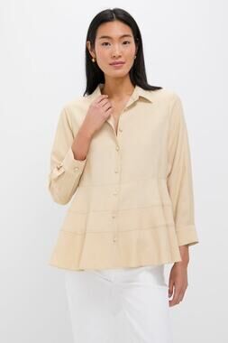 POMANDER PLACE Tan Ashlen Blouse Size L Retail $98 Tuckernuck